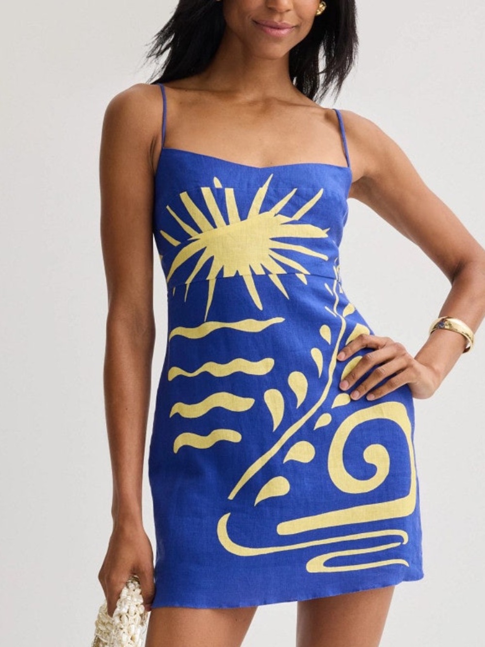 Cala de la Cruz Lucca Dress Blue Yellow Mini Dress Malibu Azul Linen Size Medium